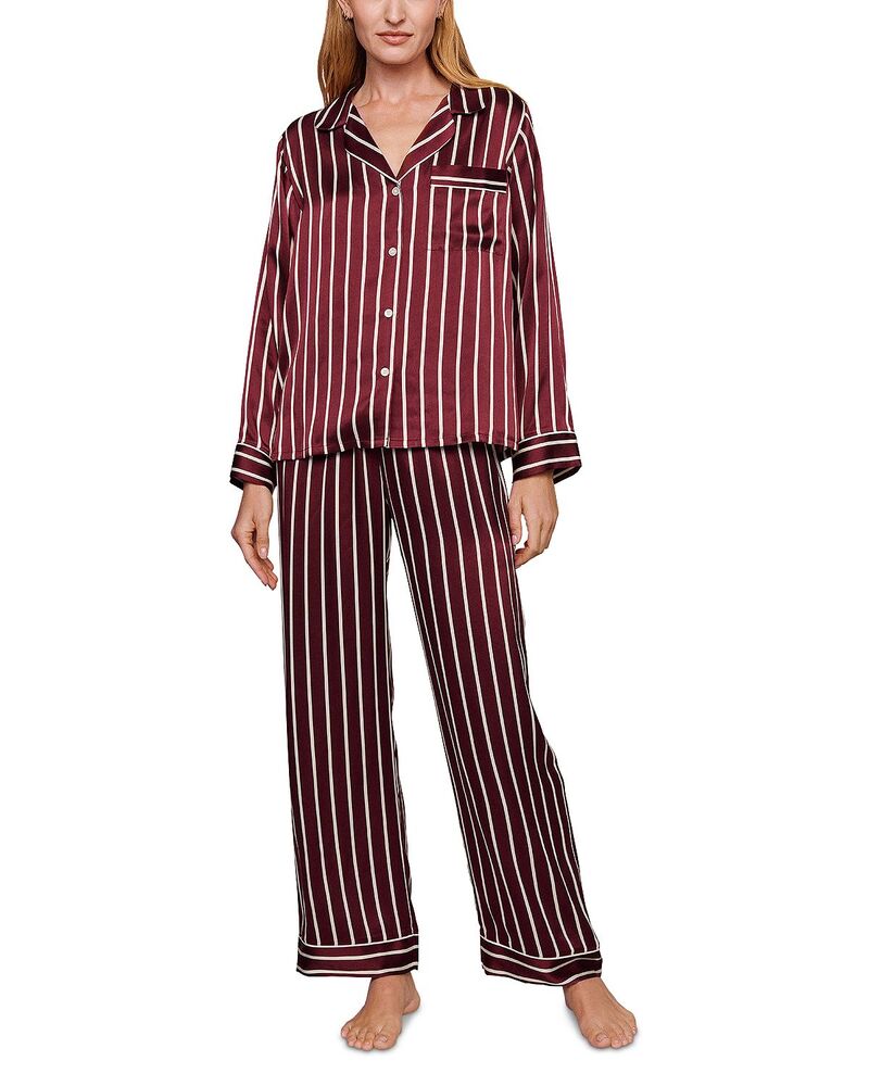 エバージェイ レディース アウター パーカー・スウェット 刷り上げる 地絹 Eberjey Inez Printed Washable Silk Long Pajama Set Classic Stripe Bordeaux/Ivory 象牙色