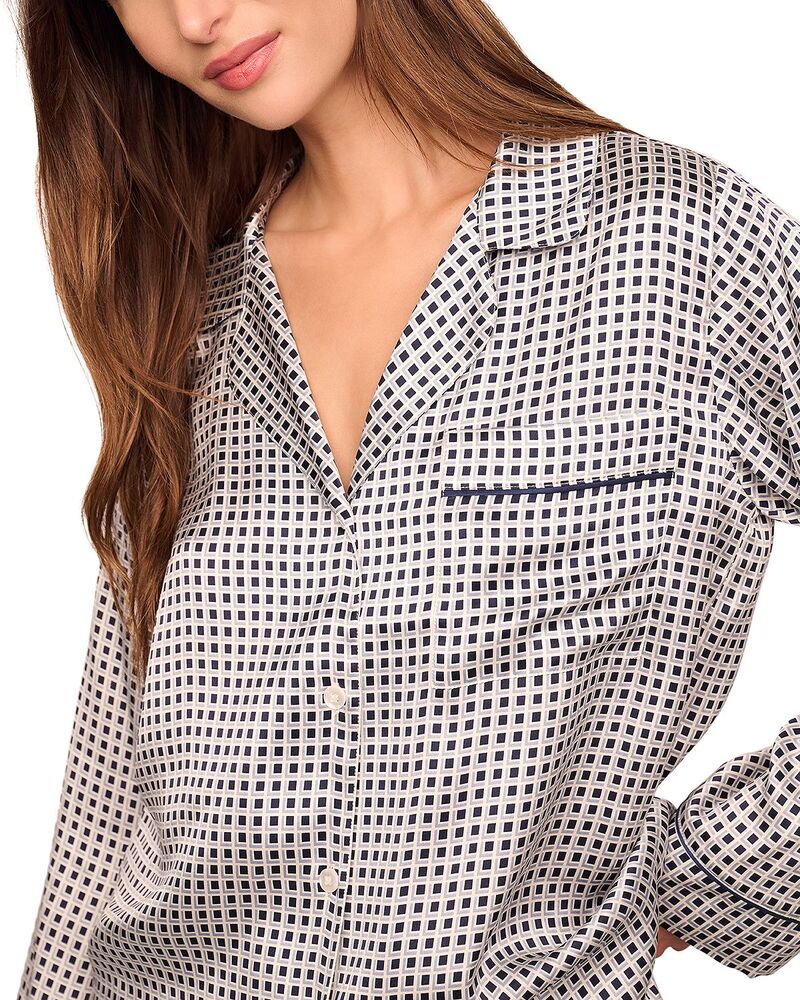 エバージェイ レディース アウター パーカー・スウェット 刷り上げる 地絹 Eberjey Inez Printed Washable Silk Long Pajama Setile Square Lead/Navy 米国海軍