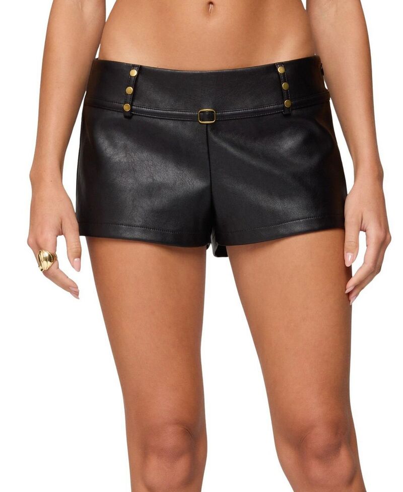 アディクテッド レディース ボトムス ハーフパンツ・ショーツ ショートパンツ レザー フェイクレザー Edikted Reese Studded Faux Leather Micro Shorts Black ブラック