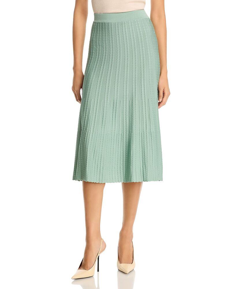 ミソック レディース ボトムスカート リブニット A ライン ニット Misook Scalloped Rib Knit A Line Skirt Mystic Green グリーン