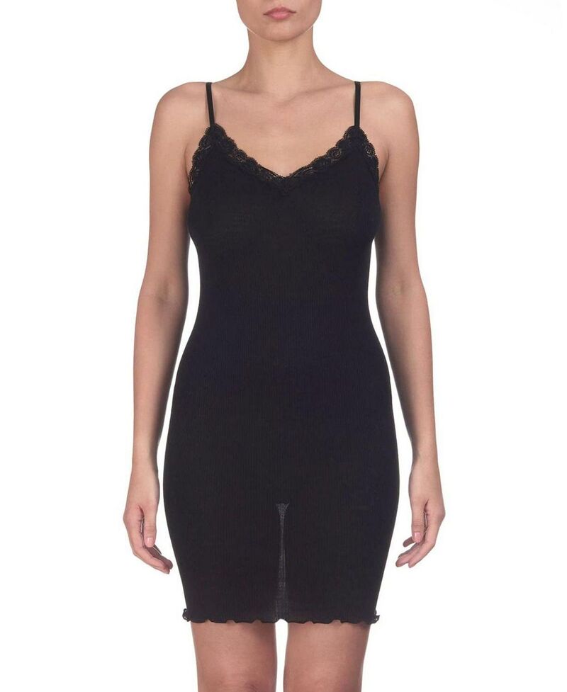 オスカリト レディース トップス ワンピース Vネック レーストリム リブ ウール シルク レース Oscalito Ribbed Wool \u0026 Silk V-Neck Chemise Nightgown with Lace Trim Black ブラック