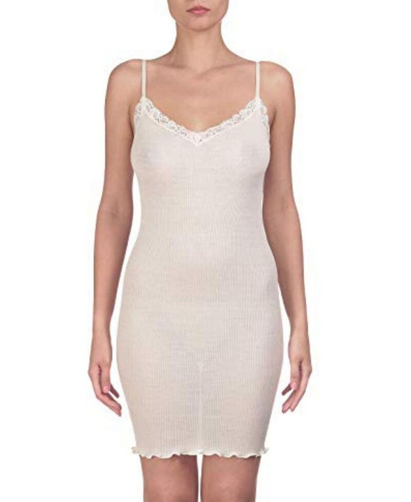 オスカリト レディース トップス ワンピース Vネック レーストリム リブ ウール シルク レース Oscalito Ribbed Wool \u0026 Silk V-Neck Chemise Nightgown with Lace Trim Champagne シャンパン