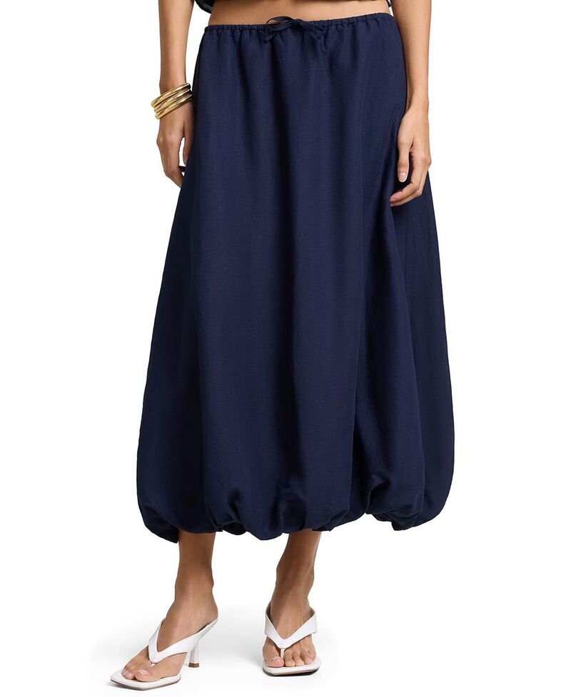 オニア レディース ボトムスカート リネン マキシ Oniair Linen Bubble Maxi Skirt Noir Navy ネイビー