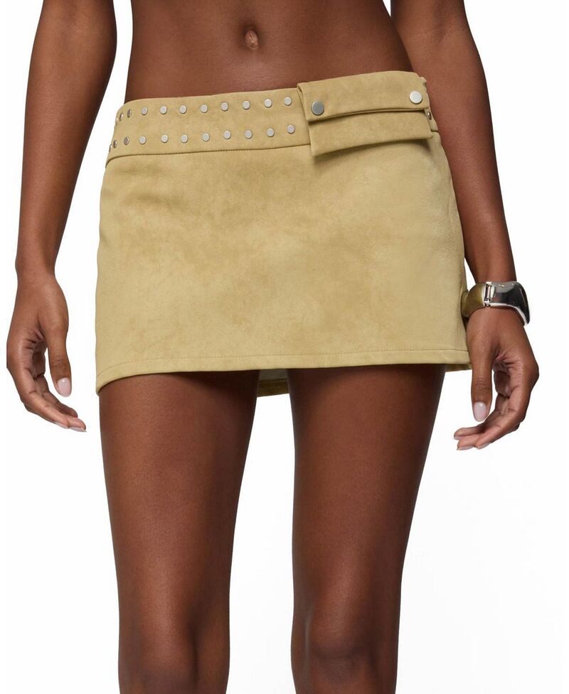 アディクテッド レディース ボトムスカート ミニ スエード Edikted Roney Stud Faux Suede Mini Skortan タン｜ReVida 店
