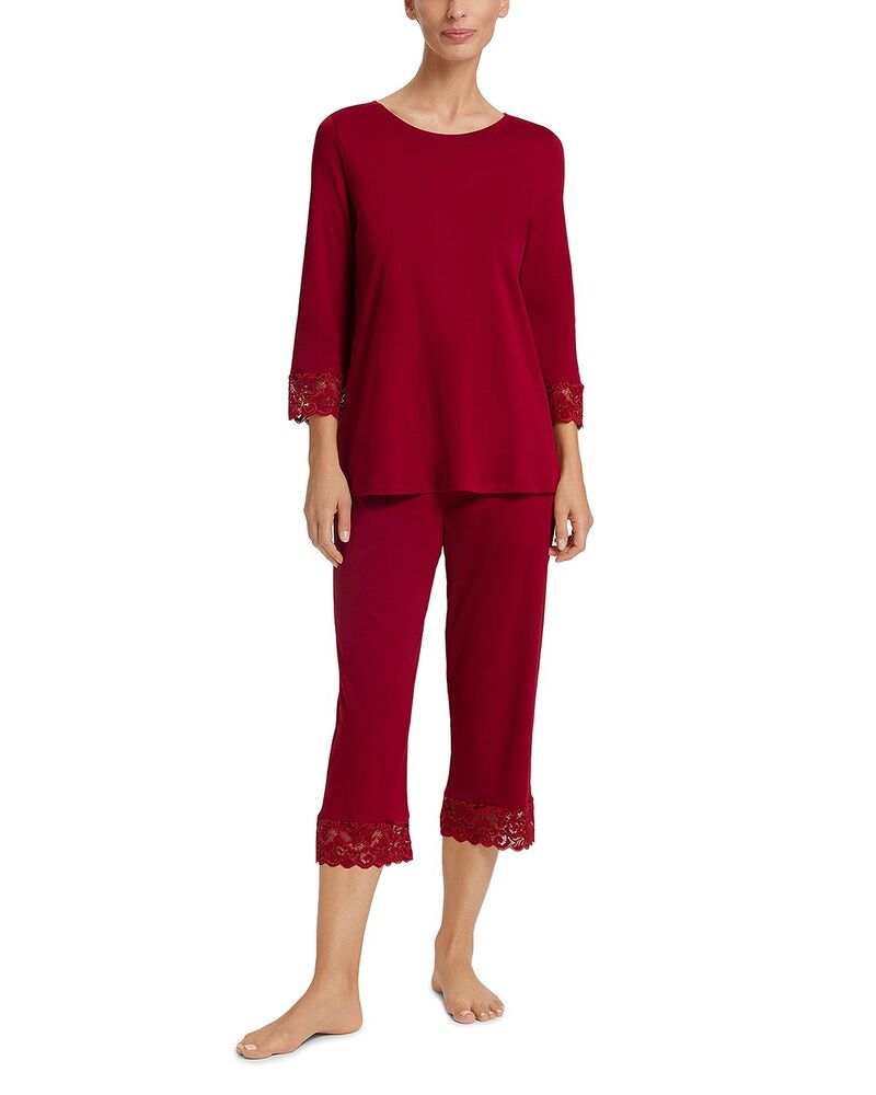 ハンロ レディース アンダー御召しもの ナイト爵御召しもの クロップド Hanro Moments Cropped Pajama Set Redahlia 赤いこと