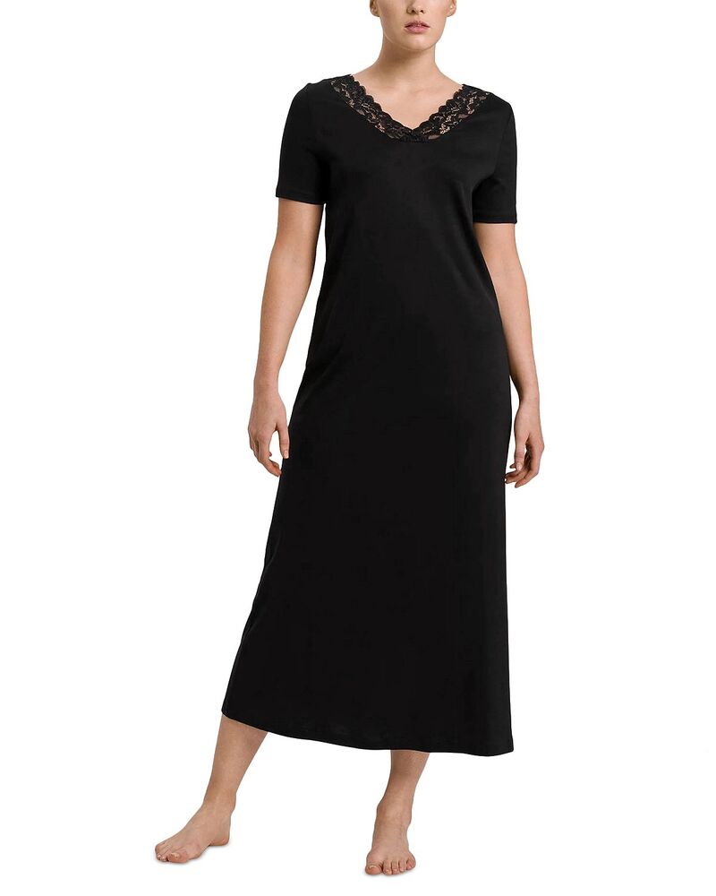 ハンロ レディース アンダー御召しもの ナイト爵御召しもの Hanro Momentshort Sleeve Longown Black 黒いこと