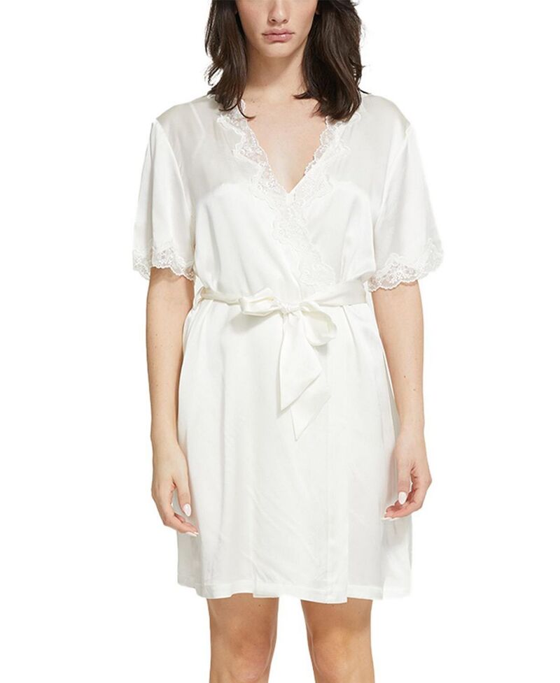 ギニア レディース トップス ワンピース レーストリム シルク レース GINIA Silk Short Wrap Gown with Lace Trim Robe Creme 49,680円