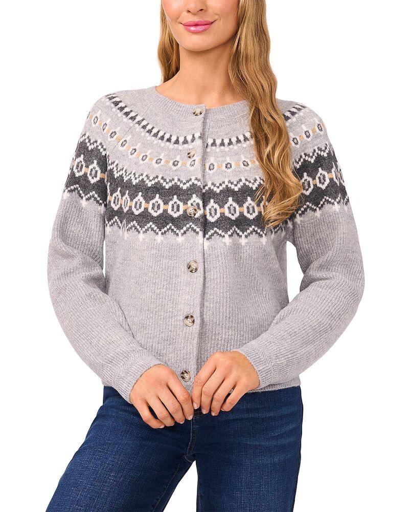 セセ レディース アウター カーディガン CeCe Fair Isle Raglan Cardigan Light Heather Grey グレー