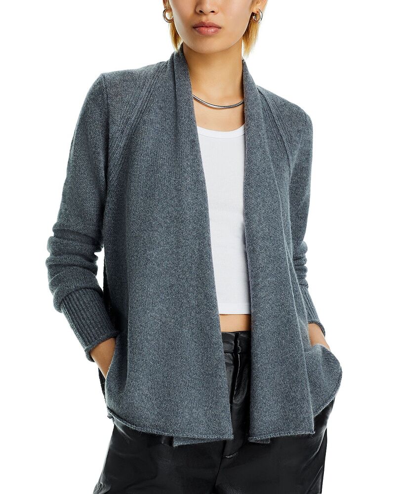 アクア レディース アウター ジレー ドレープ AQUA 100% Cashmere Drape Front Cardigan - Exclusive Medium Gray 薄墨色
