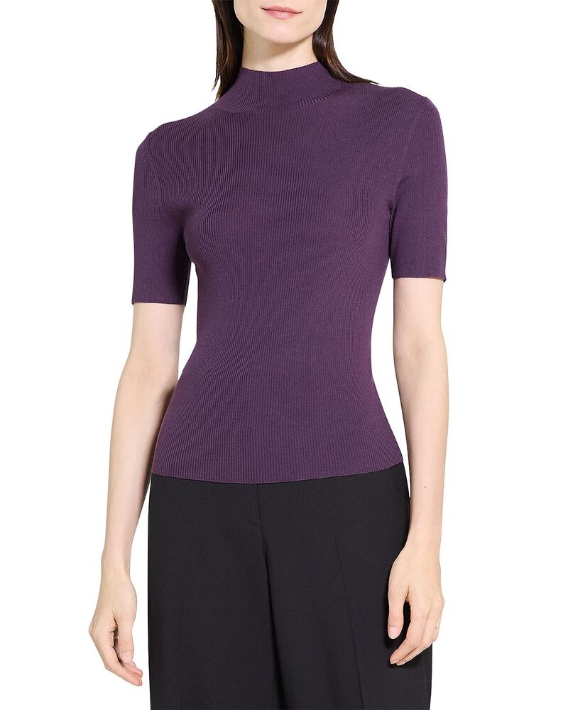 セオリー レディース アウター ニット・セーター モックネック Theory Leenda Short Sleeve Mock Neck Sweater Black Iris ブラック