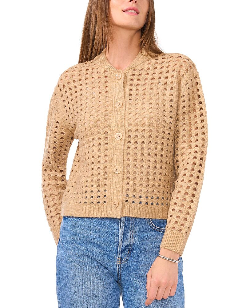 ヴィンスカムート レディース アウター ニット・セーター クルーネック カーディガン VINCE CAMUTO Crewneck Cardigan Sweater Latte Heather ヘザー｜ReVida 店