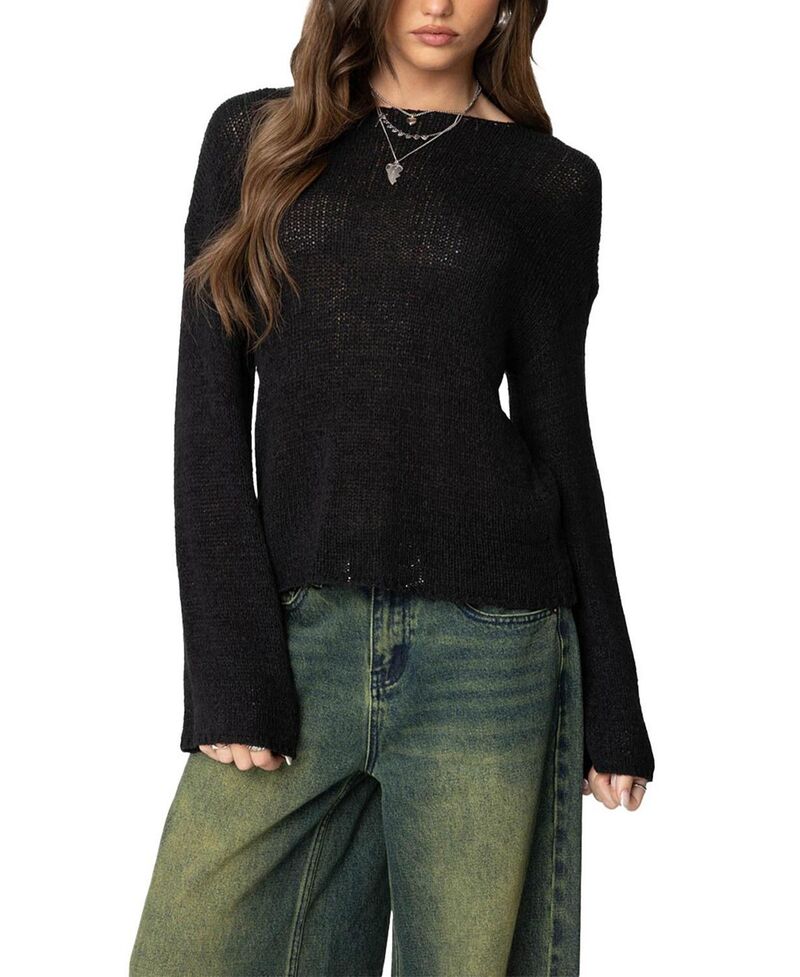アディクテッド レディース アウター 編み物・プルオーバー 落っこちる肩先 Ediktedrop Shoulder Light Knit Sweater Black 黒いこと トップス-セーター-レディースファッション