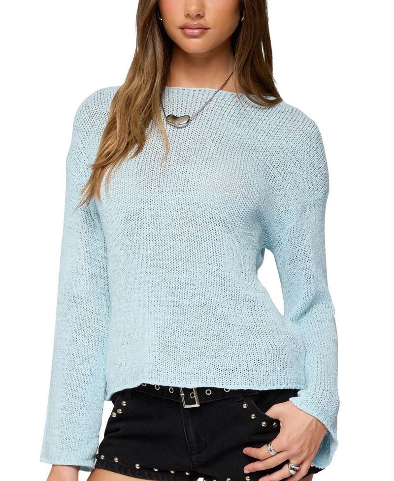 アディクテッド レディース アウター 編み物・プルオーバー 落っこちる肩先 Ediktedrop Shoulder Light Knit Sweater Light-Blue 青色 レディースファッション-トップス