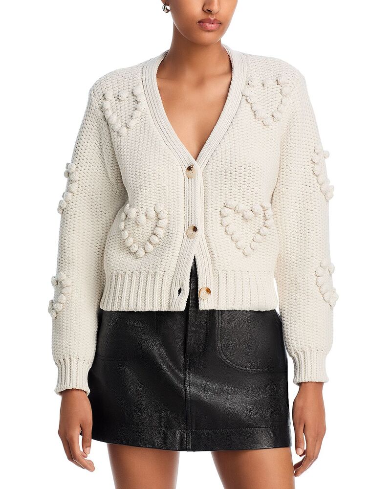 アクア レディース アウター カーディガン AQUA Heart Pom Cardigan - Exclusive Pearl パール