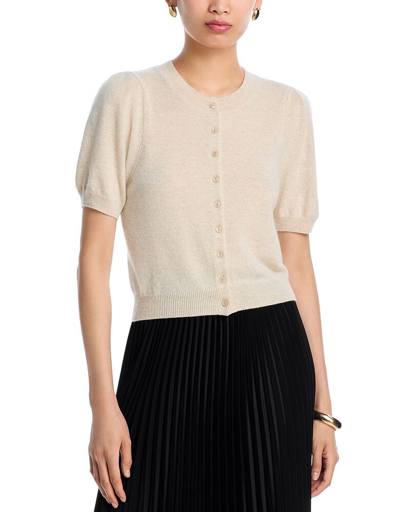 アクア レディース アウター カーディガン AQUA 100% Cashmere Short Puff Sleeve Cardigan - Exclusive Oatmeal オートミール