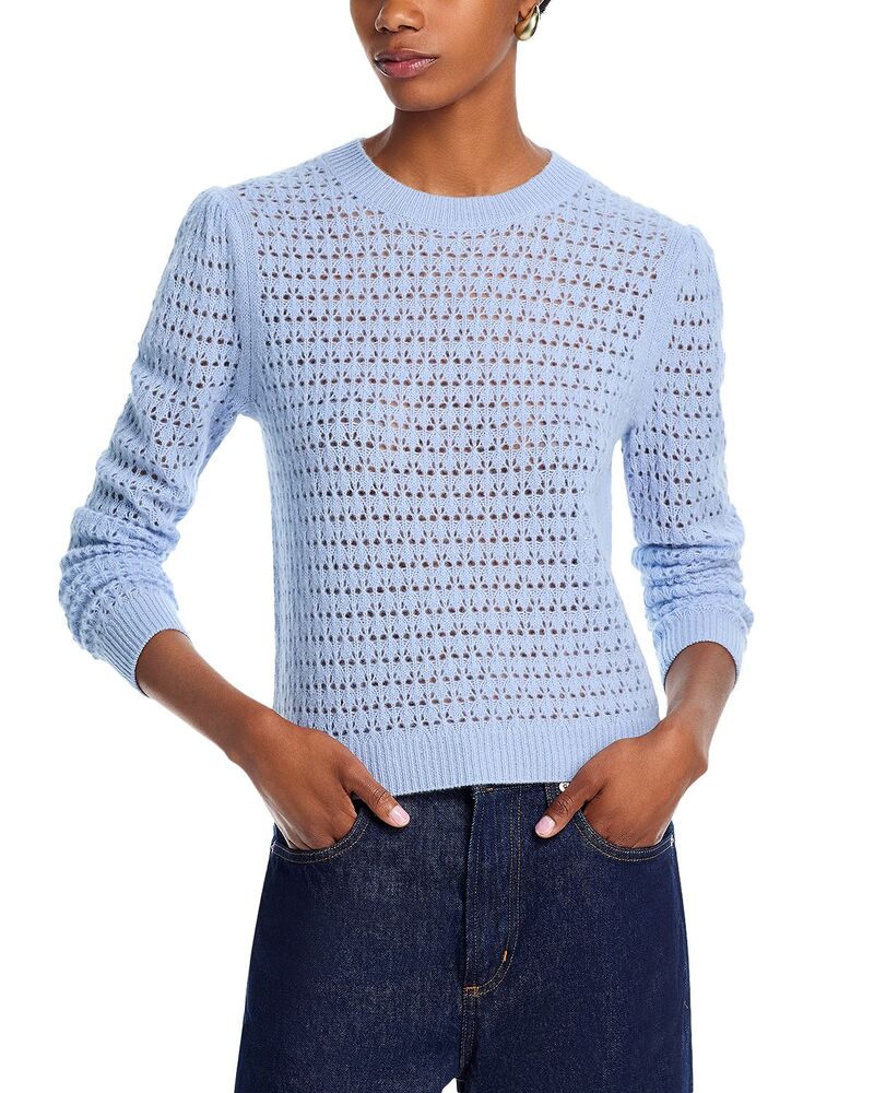 アクア レディース アウター ニット・セーター クルーネック AQUA 100% Cashmere Openwork Crewneck Sweater - Exclusive Chambray アクア