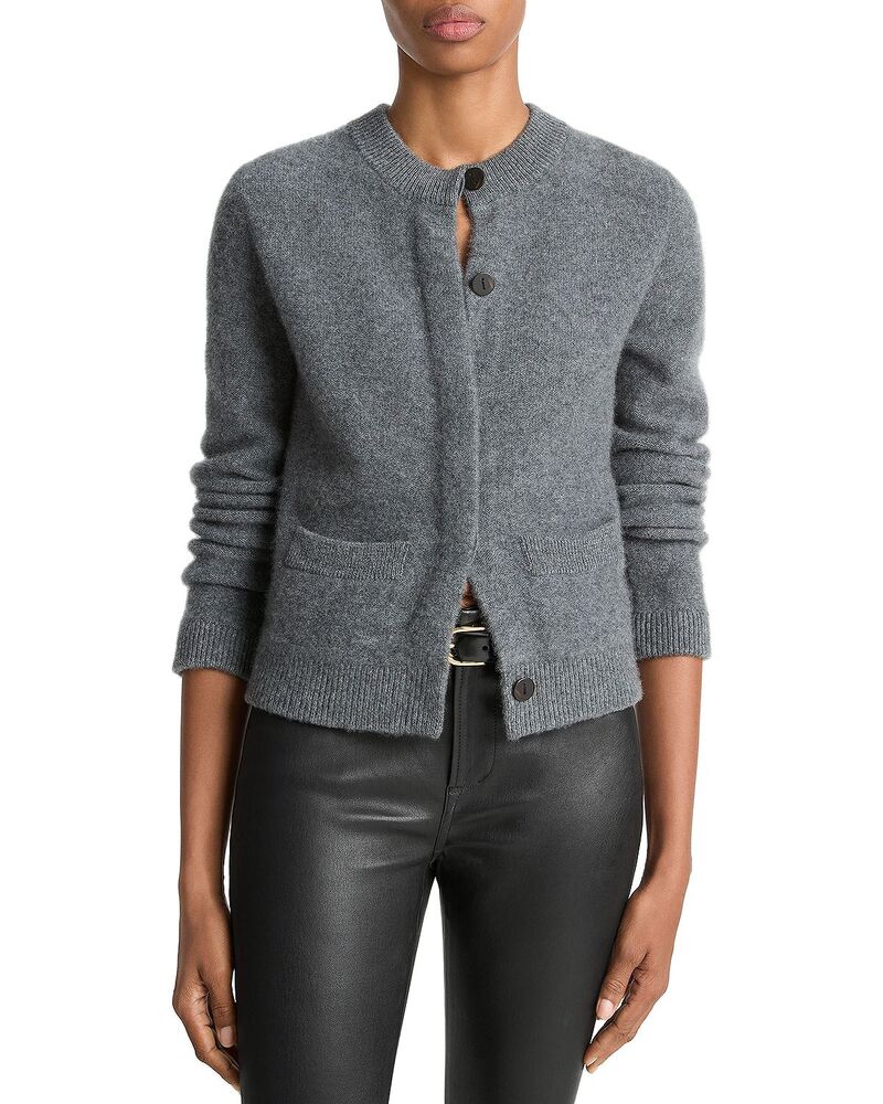 ヴィンス レディース アウター カーディガン クルーネック Vince Shrunken Boiled Cashmere Crewneck Cardigan Heather Graphite グラファイト