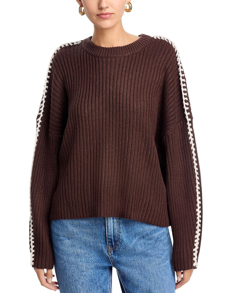 エラン レディース アウター ニット・セーター リブ Elan Ribbed Blanket Stitch Sweater Brown ブラウン