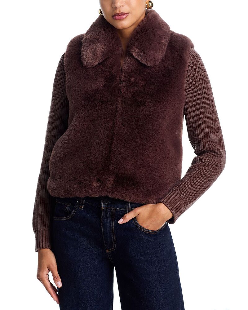 アクア レディース アウター ジレー AQUA Faux Fur Cardigan - Exclusive Dark Brown 赤銅色