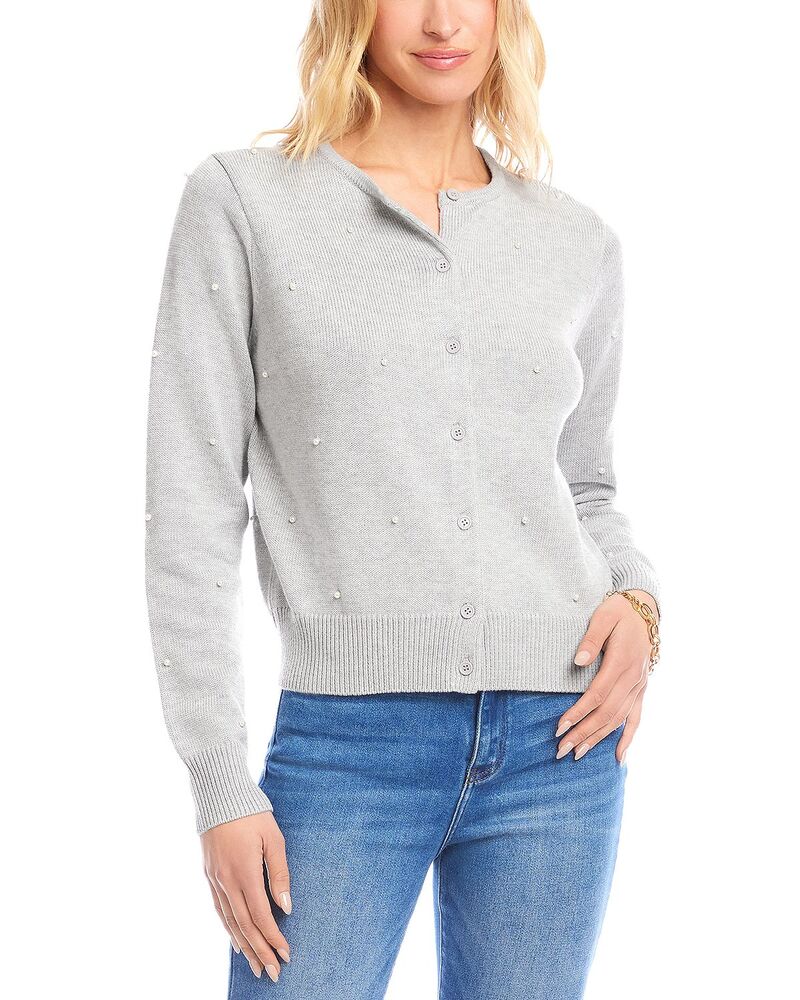 カレンケーン レディース アウター カーディガン Karen Kane Faux Pearl Trim Cardigan Gray グレー
