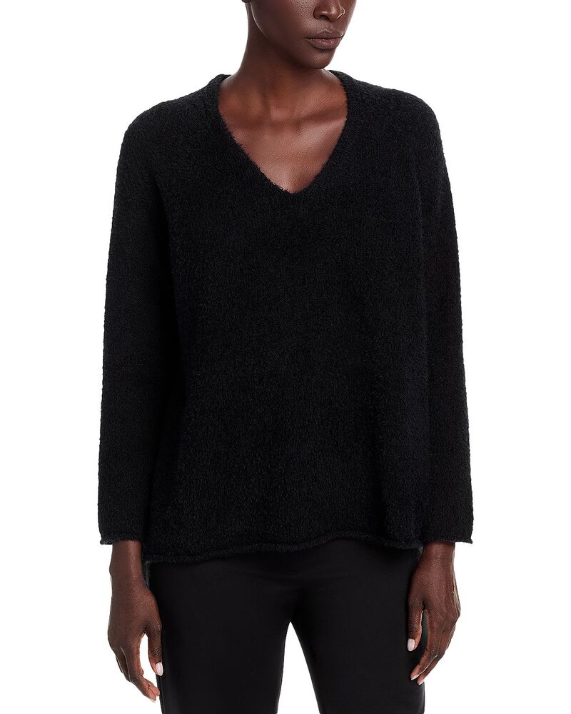 エイリーンフィッシャー レディース アウター ニット・セーター Vネック コットン フリンジ Eileen Fisher Bloomingdale Fringed Cotton V Neck Sweater Black ブラック