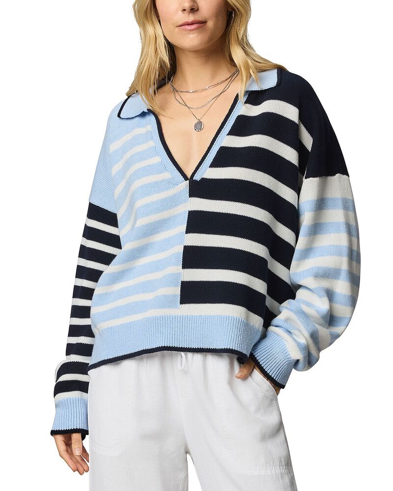 スプレンディット レディース アウター ニット・セーター ポロシャツ Splendid Arden Striped Polo Sweater Navy/Sea Breeze ネイビー