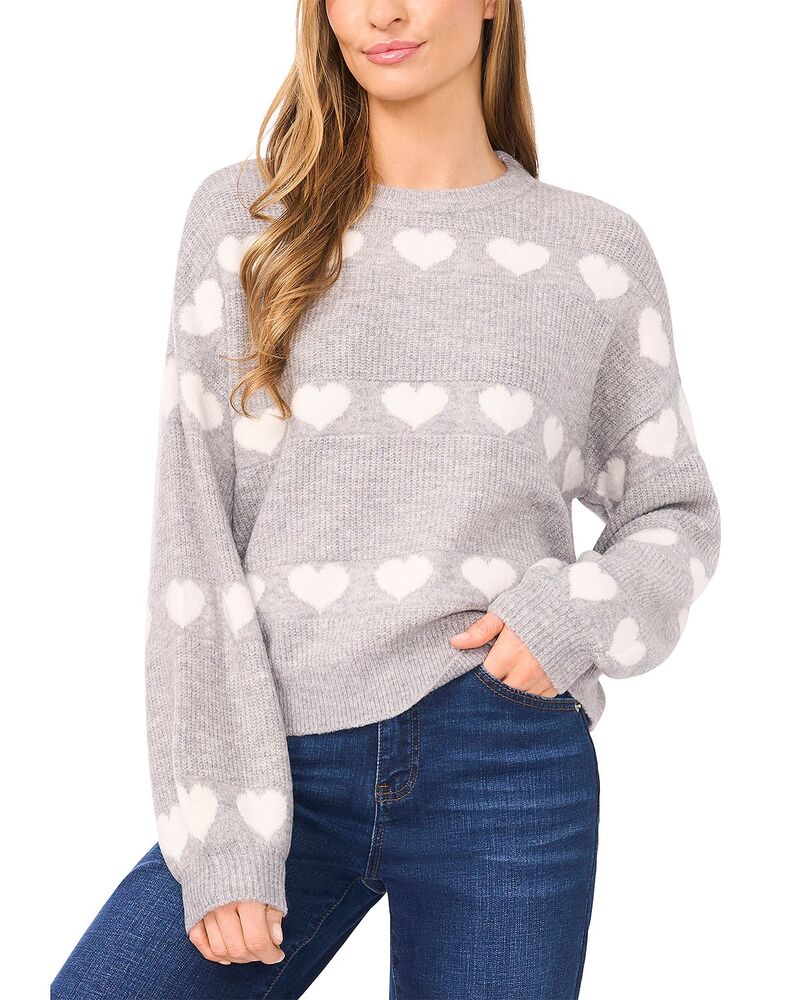 セセ レディース アウター ニット・セーター CeCe Heart Jacquard Crew Sweater Light Heather Grey グレー
