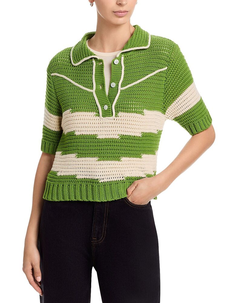マザー レディース アウター ニット・セーター MOTHER The Short Sleeve Racquette Sweater Cowboys india