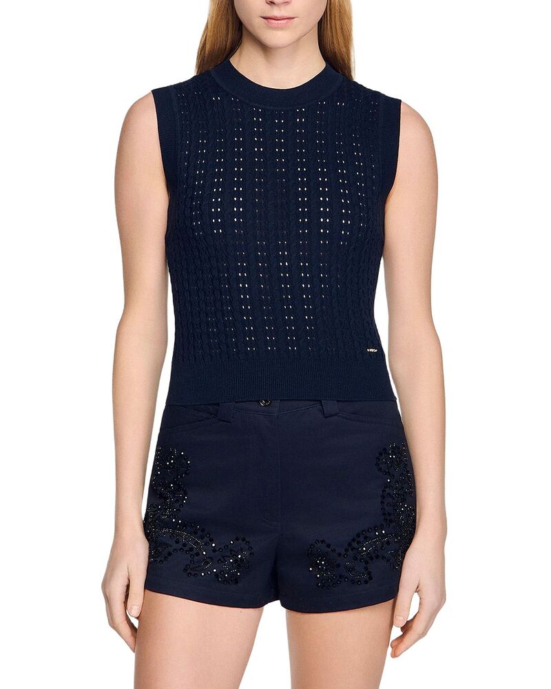 サンドロ レディース アウター ニット・セーター Sandro Textured Knit Sweater Navy Blue ネイビー｜ReVida 店