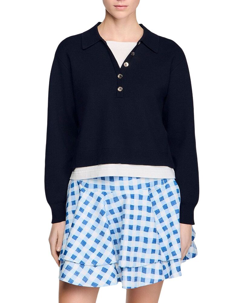 真砂ロ レディース アウター 編み物・プルオーバー Sandro Layered Effect Knit Sweater Navy Blue 米国海軍 セーター-トップス-レディースファッション