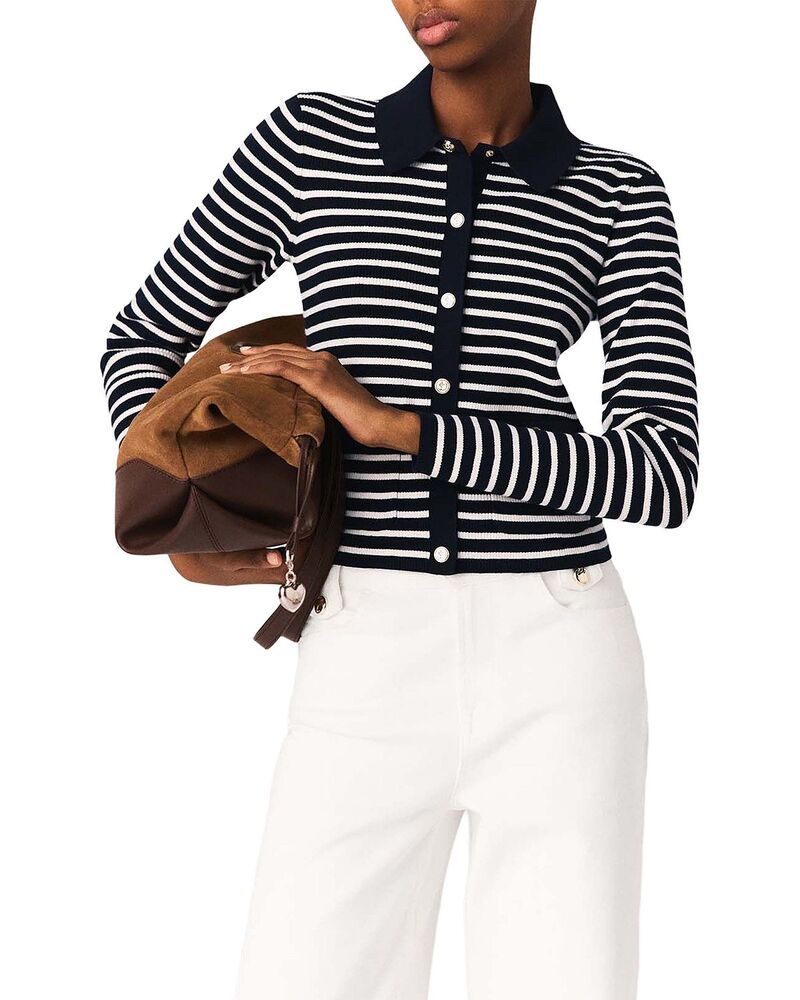 マージュ レディース アウター カーディガン ポロシャツ Maje Mage Striped Polo Cardiganavy ネイビー