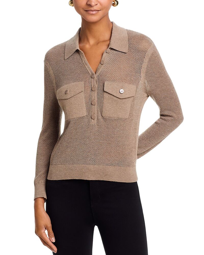 ラジャンス レディース アウター 編み物・プルオーバー L\u0027AGENCE Carine Pointelle Collared Sweater Mushroom セーター-ニット・セーター