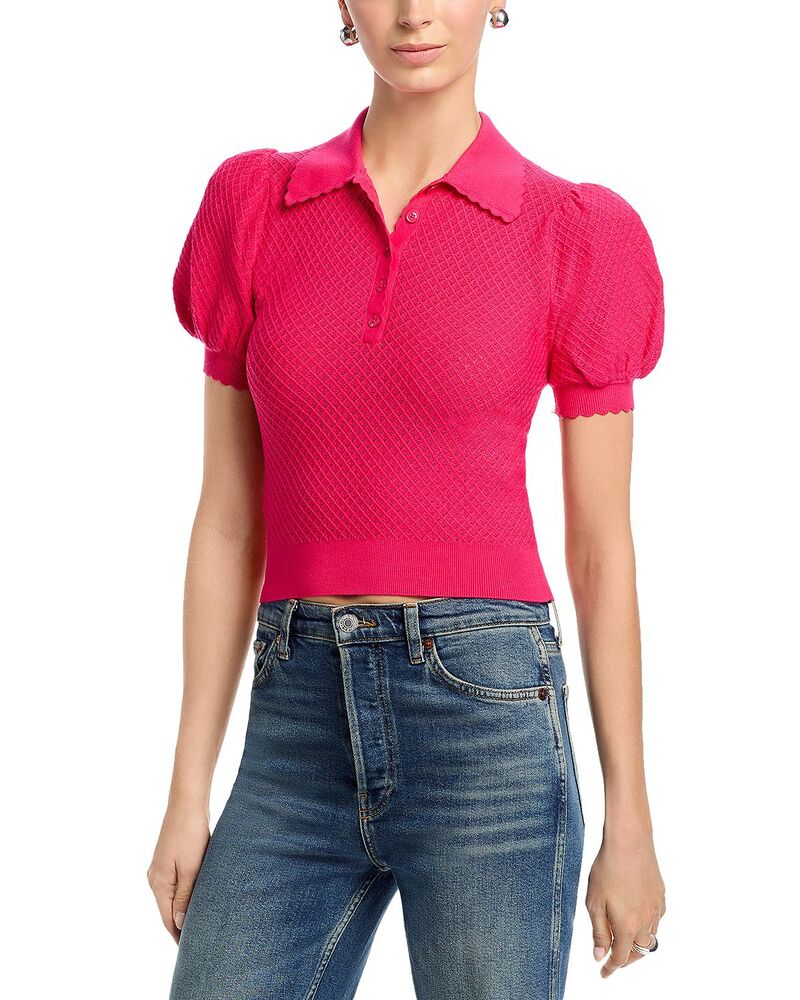 アリスアンドオリビア レディース アウター 編み物・プルオーバー スポーツシャツ Alice and Olivia Ramona Pointelle Polo Sweater Deepink サクラ色 トップス-ニット・セーター