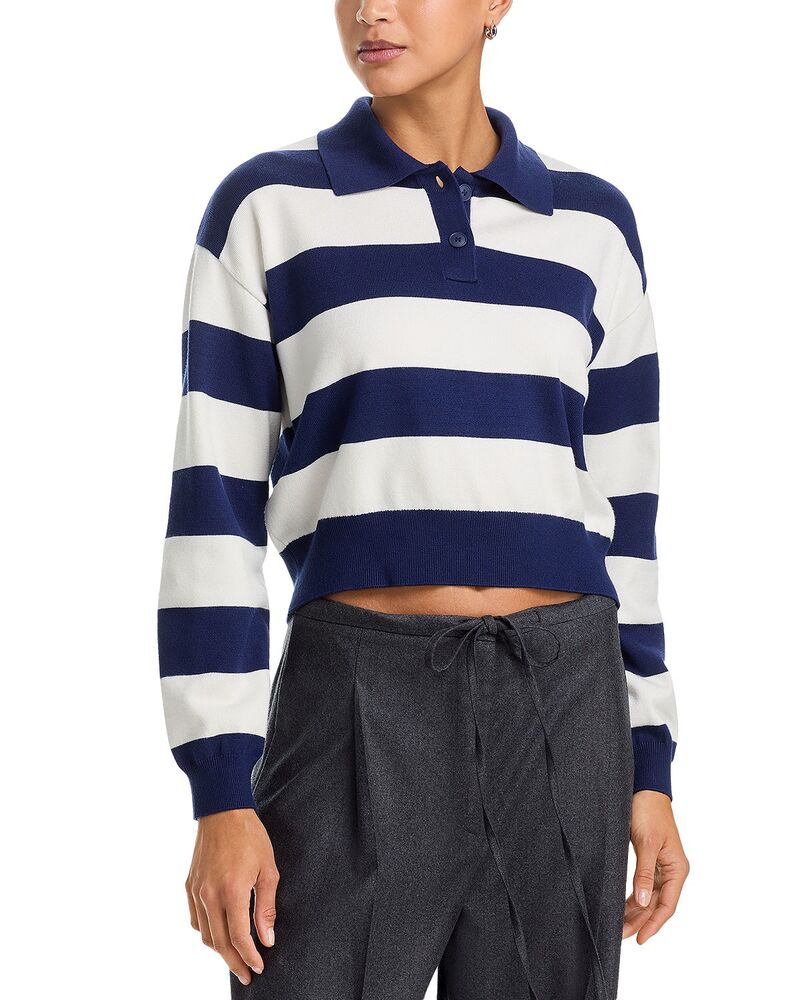 アクア レディース アウター ニット・セーター AQUA Rugby Striped Sweater - Exclusive Navy/Ivory アイボリー