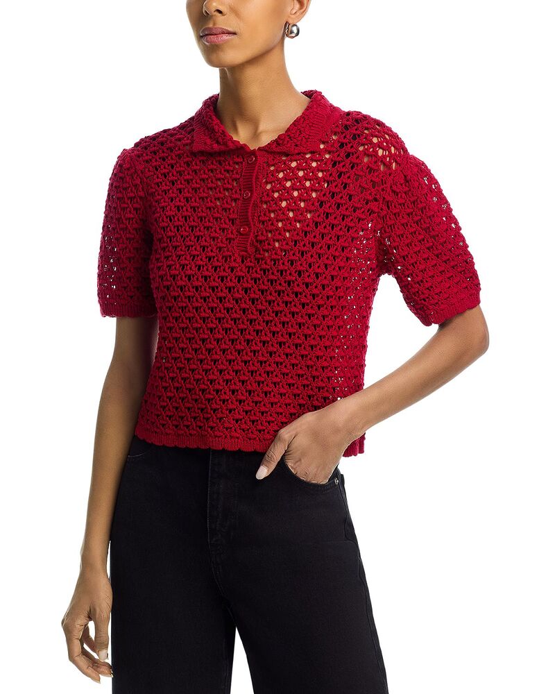 フレーム レディース アウター ニット・セーター ポロシャツ FRAME The Crochet Polo Sweater Cherry Red レッド