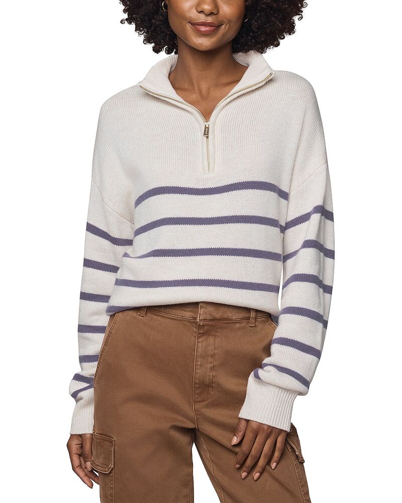 スプレンディット レディース アウター ニット・セーター ハーフジップ Splendid Georgie Stripe Quarter Zip Sweater Pale Oak/Eggplant ストライプ