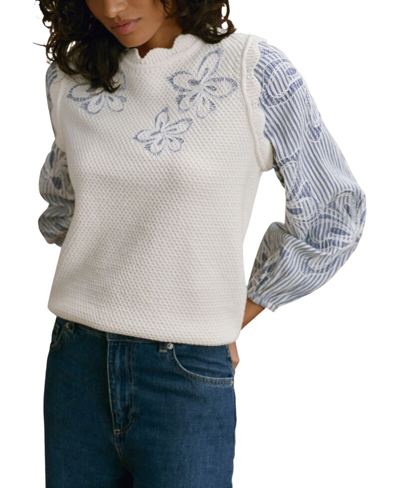 ミルトンベルベット レディース アウター ニット・セーター コットン Mint Velvet Women's Cotton Blend Striped Layered Sweater Ivory アイボリー