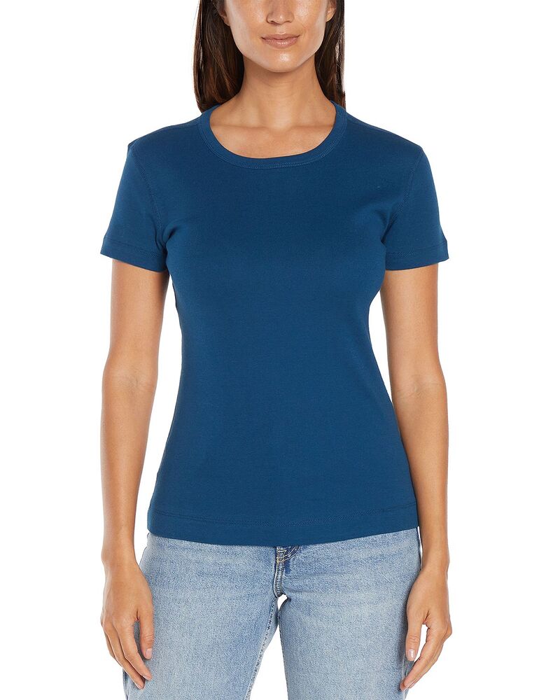 スリードッツ レディース トップス プルオーバー 労働者の一団のど首 綿織物 Three Dots Cotton Short Sleeve Crewneck Tee Gibraltar Sea