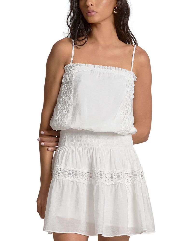 エラン レディース トップス 衣装 シャーリング 刺しゅう Elan Embroidered Smocked Waist Swim Cover Up Dress White 白いこと レディースファッション-ワンピース