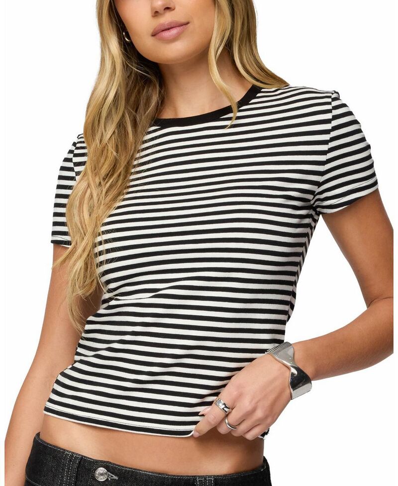 アディクテッド レディース トップス シャツ Edikted Nessie Striped T Shirt Black-And-White ホワイト