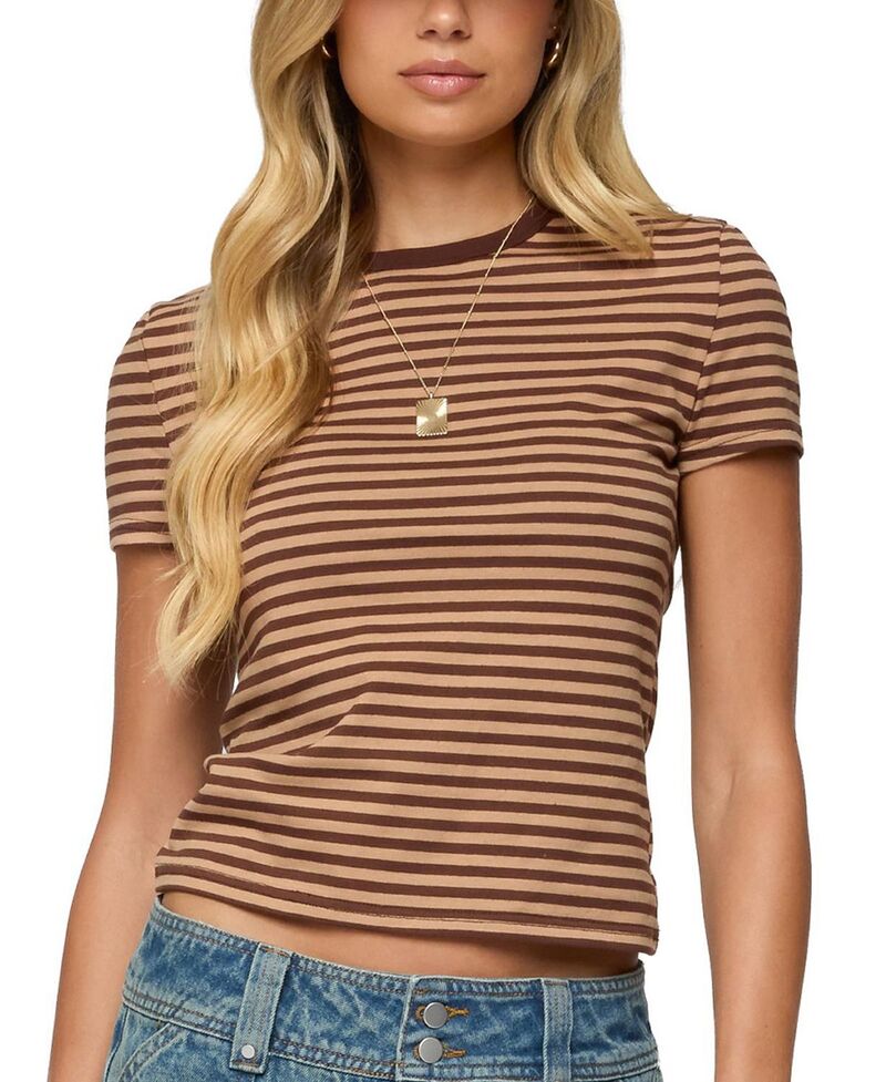 アディクテッド レディース トップス シャツ Edikted Nessie Striped T Shirt Brown ブラウン