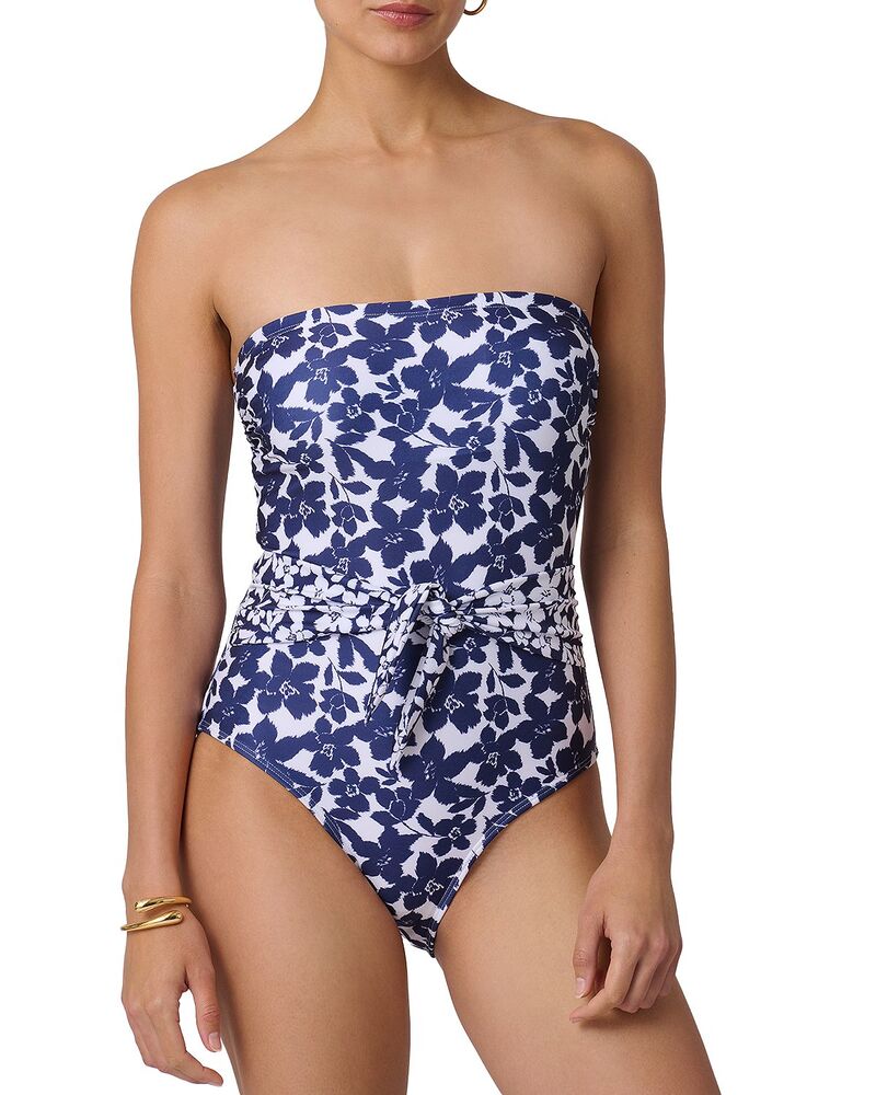 ショシャーナ レディース 水着 上下セット ストラップレス Shoshanna Tie Belt Strapless One Piece Swimsuit Navy/Ivory アイボリー