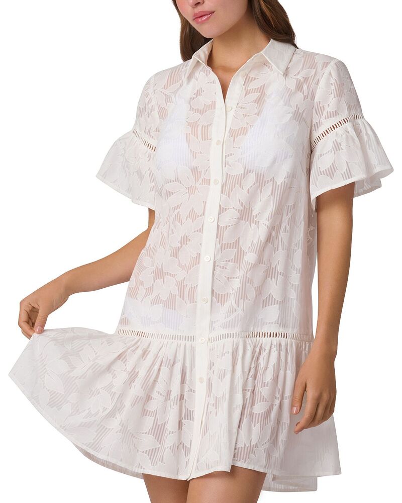 ショシャーナ レディース トップス シャツ フリル ミニ Shoshanna Ruffle Mini Shirtdress Cover Up Optic|ReVida 店