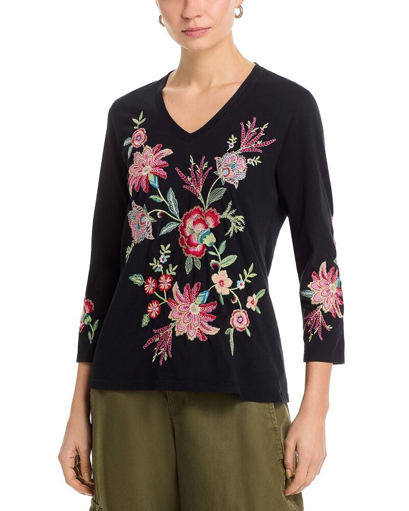 ジョニーワズ レディース トップス Tシャツ Vネック Johnny Was Three Quarter Sleeve Traounto V Neck Tee Black ブラック 29,770円