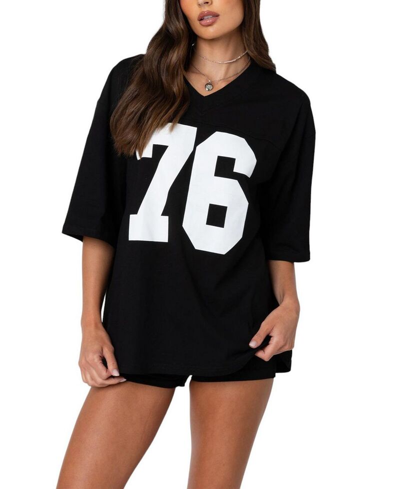 アディクテッド レディース トップス Tシャツ Edikted 76 Oversized Tee Black ブラック
