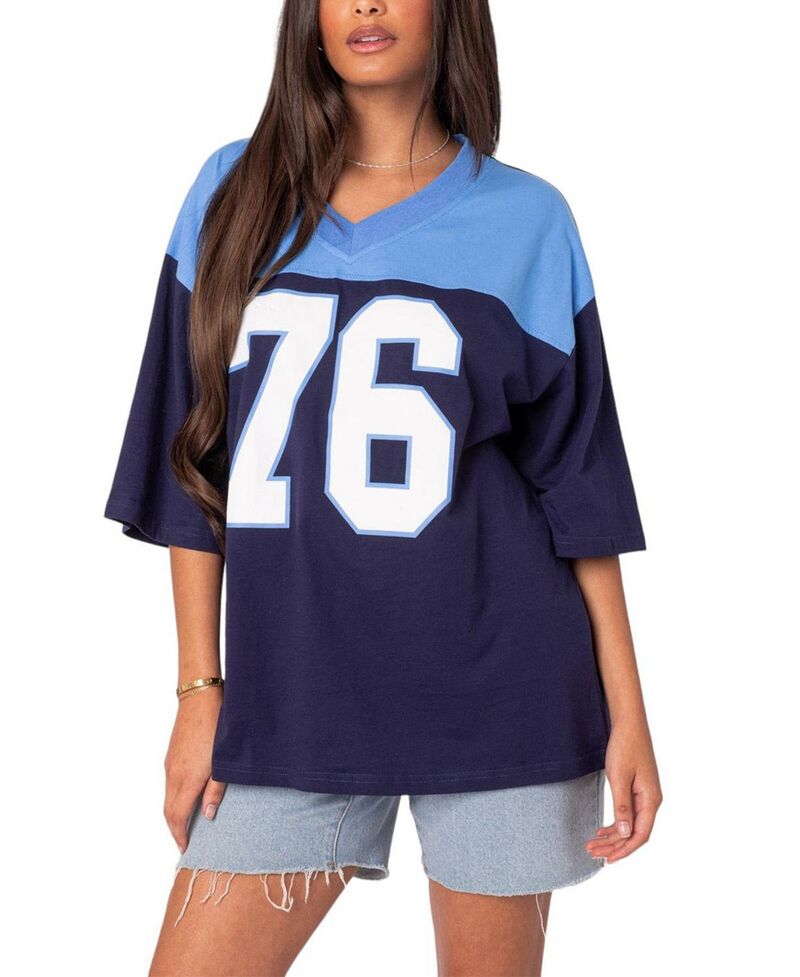 アディクテッド レディース トップス Tシャツ Edikted 76 Oversized Tee Navy ネイビー