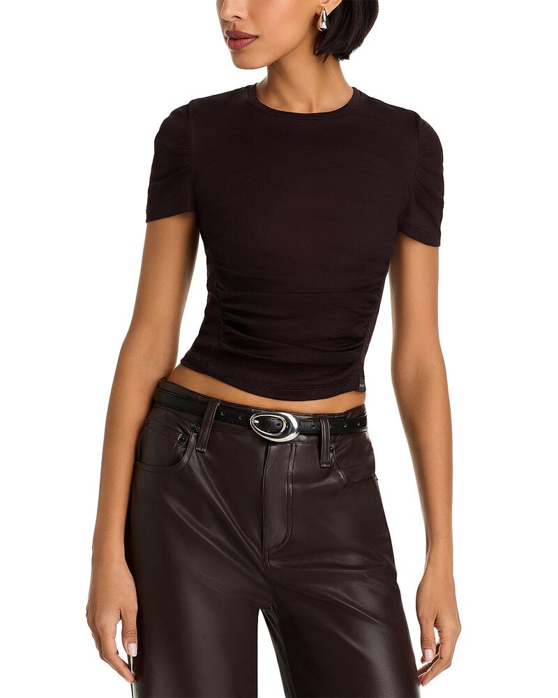 ピンコ レディース トップス Tシャツ ギャザー PINKO Martello Ruched Tee Black Coffee Brown ブラック
