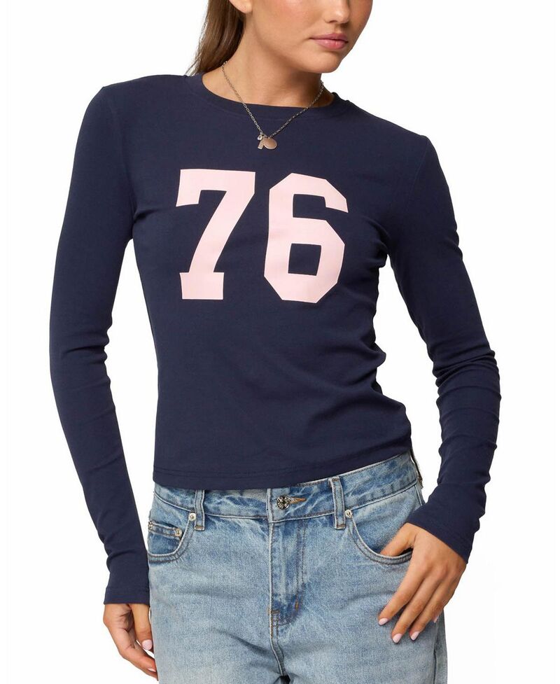 アディクテッド レディース トップス シャツ Edikted 76 Long Sleeve T Shirt Navy ネイビー 7,686円