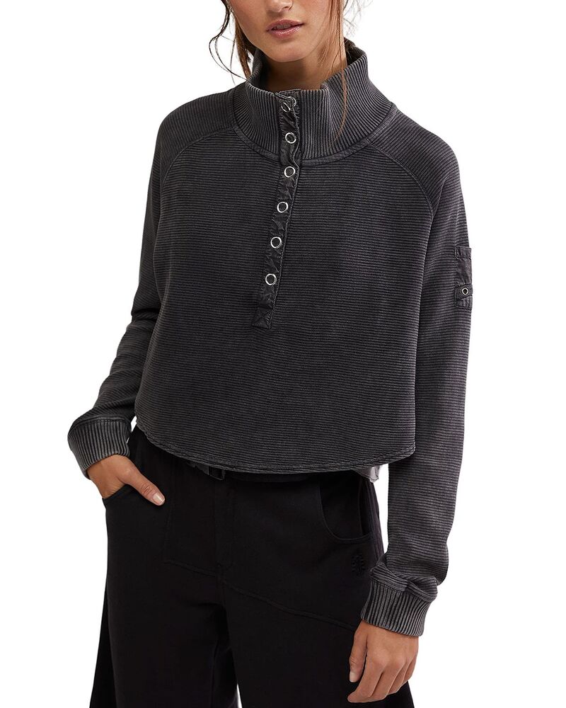 フリーピープル レディース トップス Tシャツ Free People Henley Style Oversized Long Sleeve Tee Black ブラック