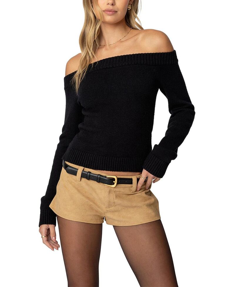 アディクテッド レディース トップス シャツ ニット Edikted Elona Off Shoulder Knitop Black ブラック